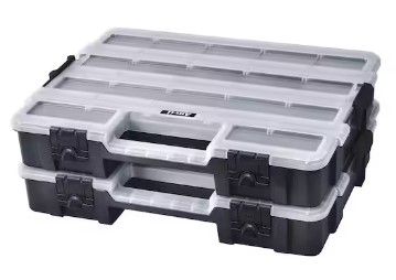 Photo 1 of 17-Compartment Black Interlocking Small Parts Organizer (2-Pack)
