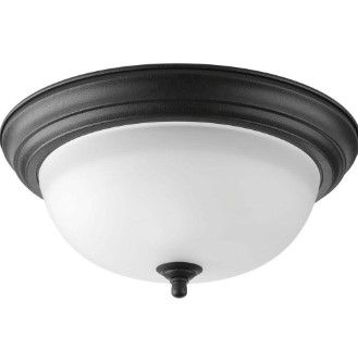 Photo 1 of 13.25 in. 2-Light Forged Black Flush Mount with Alabaster Glass
