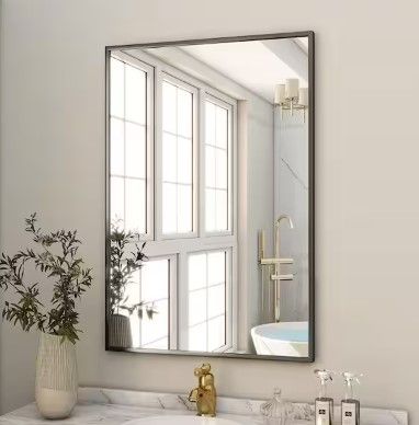 Photo 1 of 24 in. W x 36 in. H Rectangular Aluminum Alloy Framed Modern Black Wall Mirror
