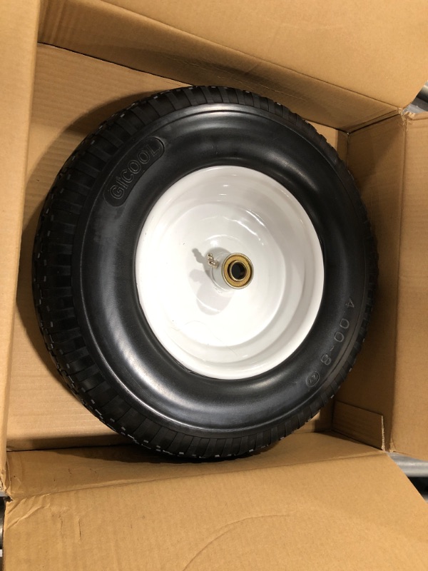 Photo 2 of GICOOL 4.80/4.00-8" Wheelbarrow Tire, 16" Flat-Free Solid Tire and Wheel, 3-6" Centered Hub, 5/8" & 3/4" Bearing,for Garden Wagon Gorilla Cart Trolley Dolly Lawn Mover Go Kart Replacement(1 Pack)