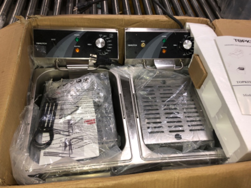 Photo 1 of TOPKITCH Deep fryer Commercial Deep Fryer 12L x 2 Dual Tank Electric Deep Fryers with Basket Electric Countertop Fryer for Restaurant with 2 Frying Baskets and Lids, 3300W x 2, 240V, 6-15 Phase Plugs 24L, 240V 6600W