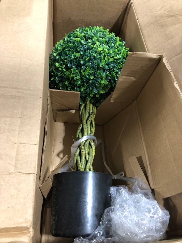 Photo 1 of 2' Boxwood Ball with Woven Trunk Artificial Tree;UV Resistant (Indoor/Outdoor)