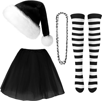 Photo 1 of Geyoga 4 Pack Kid Christmas Costume Set Christmas Santa Hat Tutu Skirt Striped Tights for Christmas Holiday Dress Party