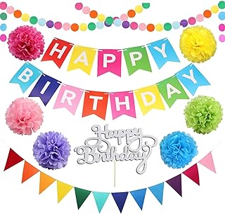 Photo 1 of Birthday Party Decorations,Party Supply Set for Kids with 1 Happy Birthday Banner Garland , 13 Cupcake Toppers, 18 Balloons for Party Decorations