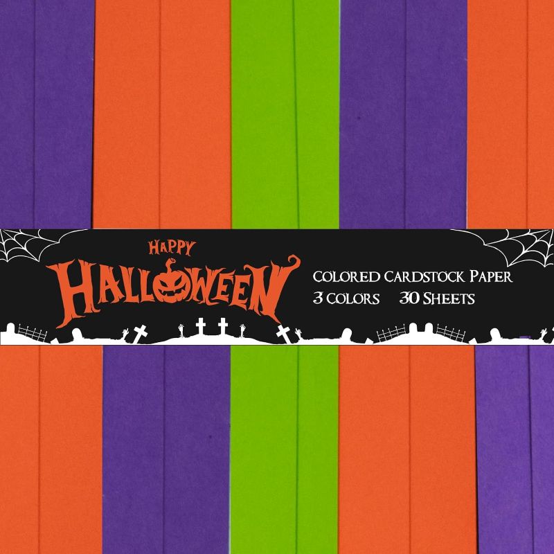 Photo 1 of 30 Sheets Halloween Cardstock 250gsm Halloween Construction Paper 3 Colors Cardstock 8.5 X 11 Inch, Black Cardstock Scrapbook Paper Kit for School Supplies, Holiday Crafting, Arts and Crafts
