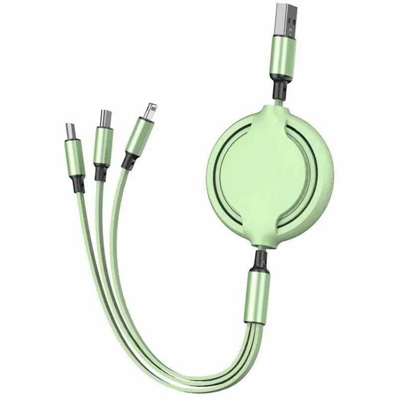 Photo 1 of GLOGO 3 in 1 Retractable Charging Cable [3A,3FT] Multi USB Cable Fast Charger Cord for iPhone, Samsung, iPad, Tablets, Switch and More (Green)
