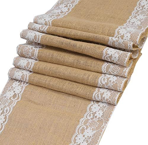 Photo 1 of 12 x 108 inch Vintage Lace Burlap Table Runner