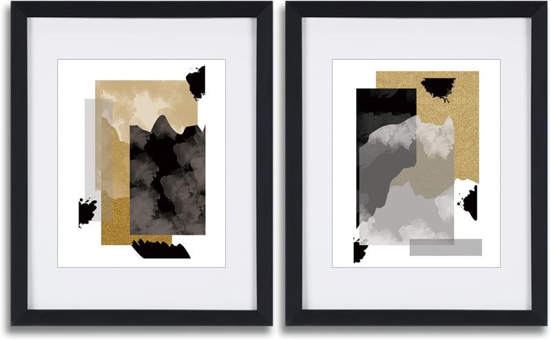 Photo 1 of Abstract Black and Gold Framed Wall Art decor, Modern Minimalist Bathroom Bedroom Pictures Canvas Wall Art with Black Frame and Mat Canvas Prints Wall Paintings Modern Artwork for Living Room
