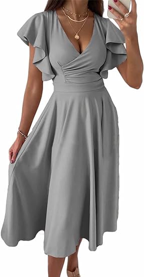 Photo 1 of Asvivid Wedding Guest Dresses for Women 2023 Summer V Neck Midi Rehearsal Dinner Long Dress - L 
