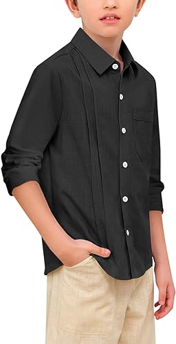 Photo 1 of Hestenve Kid Boys Button Down Cotton Linen Shirt Casual Long Sleeve Dress Shirt SIZE 110 