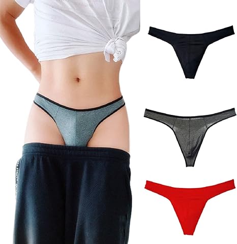 Photo 1 of BY.ECG MEN'S COTTON THONG SPORTS SEXY PANTY 3 Pack Set - STOCK PHOTO FOR REFERENCE ONLY. RED, BLUE AND BLACK IN PACKAGE. XL