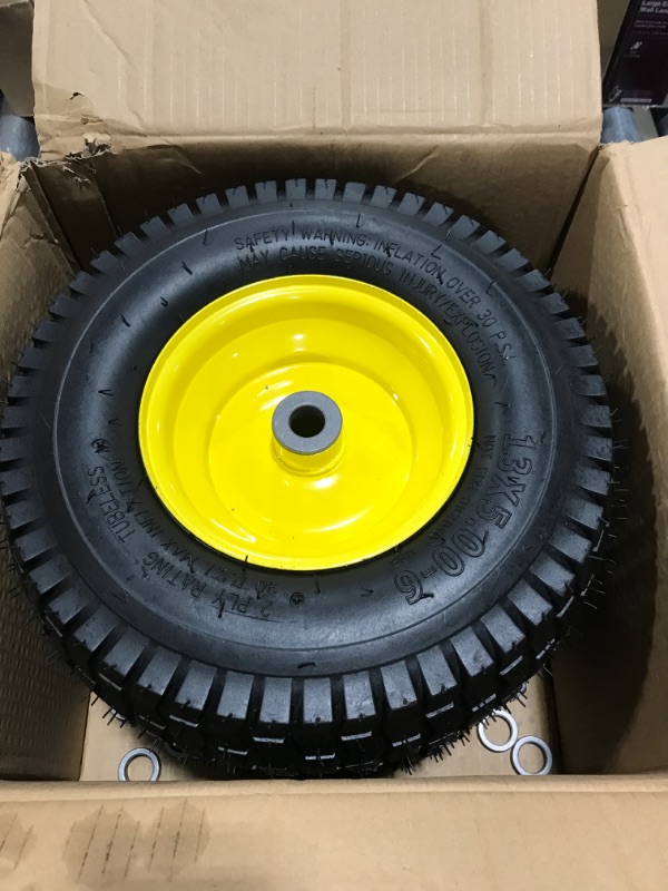 Photo 4 of 13x5.00-6 Tire and Wheel Assembly (2-Pack), Tubeless Lawn Mower Tire with Rim, with 3/4” Bushings and 3” Centered Hub Length
