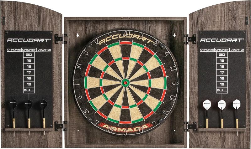 Photo 2 of Accudart Armada Bristle Dartboard Cabinet Set - Official Size 18" x 1.5" - Self Healing Genuine Sisal - Wall Mount Cabinet Set - Round Spider Wires Reduce Bounce Outs - Rotatable Metal Number Ring