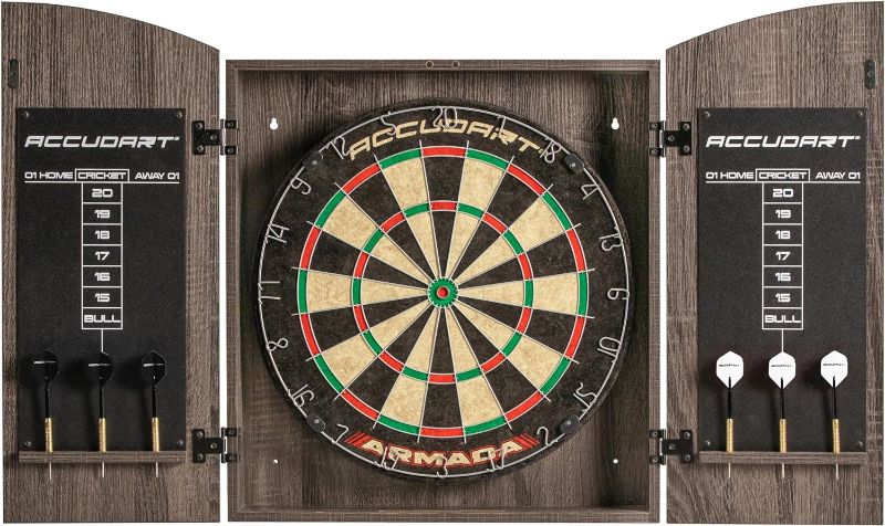 Photo 3 of Accudart Armada Bristle Dartboard Cabinet Set - Official Size 18" x 1.5" - Self Healing Genuine Sisal - Wall Mount Cabinet Set - Round Spider Wires Reduce Bounce Outs - Rotatable Metal Number Ring