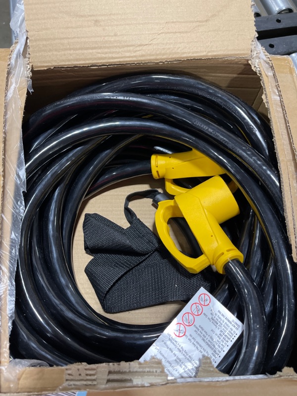 Photo 2 of 15 FT 30 Amp RV Extension Cord Outdoor with Grip Handle, Flexible Heavy Duty 10/3 Gauge STW RV Power Cord Waterproof with Cord Organizer, NEMA TT-30P to TT-30R, Black-Yellow, ETL Listed PlugSaf Yellow 15 FT - 30A