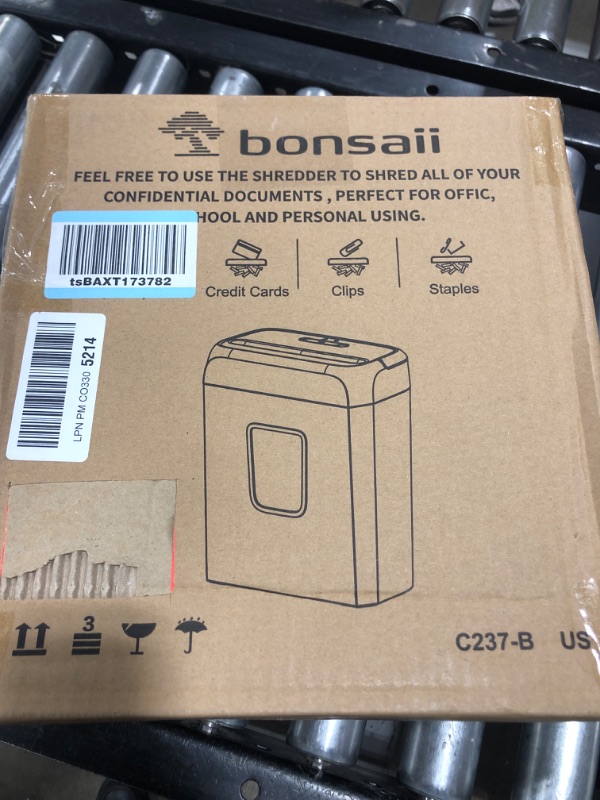 Photo 2 of Bonsaii Paper Shredder for Home Use,6-Sheet Crosscut Paper and Credit Card Shredder for Home Office,Home Shredder with Handle for Document,Mail,Staple,Clip-3.4 Gal Wastebasket(C237-B) 6-Sheet Cross Cut