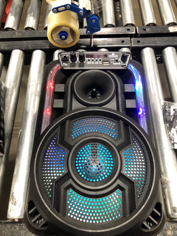 Photo 2 of Max Power Portable Speaker - MPD823 Bluetooth Speaker System - High Powered PA Loudspeaker - Rechargeable Karaoke Machine with Multi LED Lights, Wired Microphone and Built-in Carry Handle & FM Radio