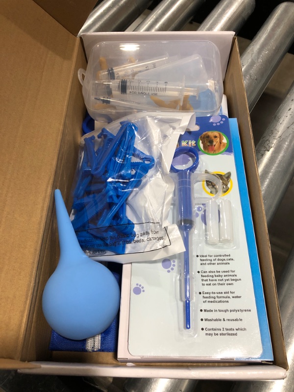 Photo 2 of 48 Pcs Puppy Kitten Whelping Kit Include 4 Puppy Feeding Tube, 6 Record Keeping Charts, 15 Puppy Whelping Collars, 15 Cord Clamps, 2 Gloves, Bulb Aspirator, Syringe, Bottle, Scissors, Stethoscope, Bag