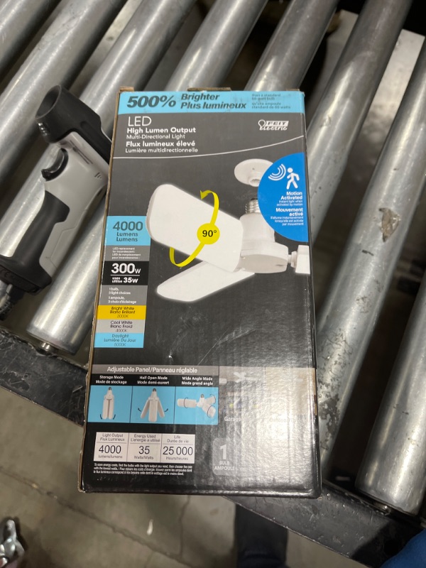 Photo 1 of Feit Electric LED Garage Light, 3 Panel Adjustable Screw-in LED Shop Light Bulb, E26 Base, 4000 Lumens, Non-Dimmable, 5000k Daylight, Garage Ceiling Light, White, ADJ4000/5K/LED