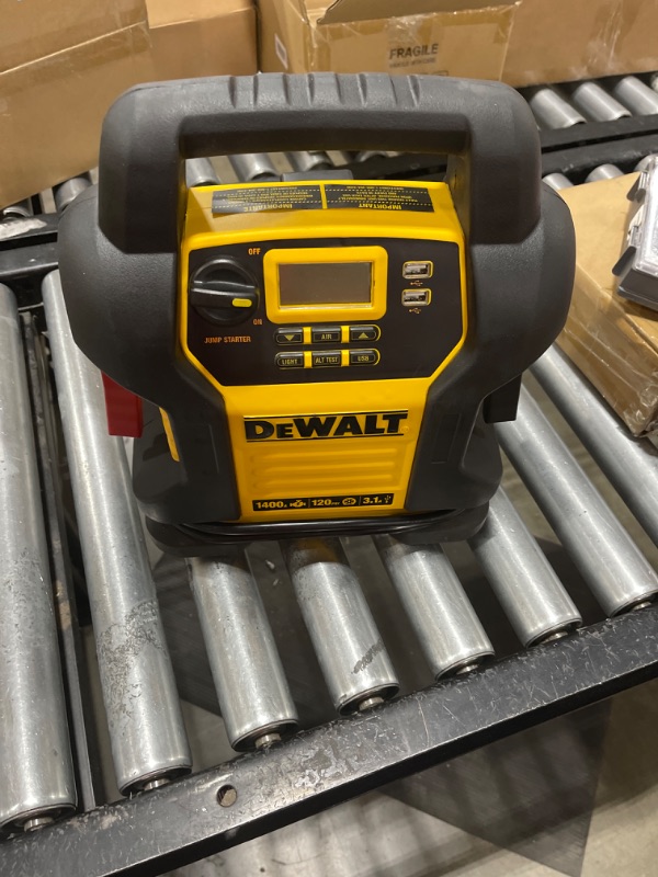 Photo 2 of DEWALT DXAEJ14-Type2 Digital Portable Power Station Jump Starter - 1600 Peak Amps with 120 PSI Compressor, AC Charging Cube, 15W USB-A and 25W USB-C Power for Electronic Devices 1600 Amps