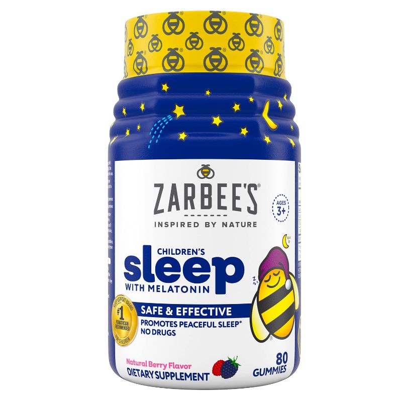 Photo 1 of Zarbee's Kids 1mg Melatonin Gummy, Drug-Free & Effective Sleep Supplement for Children Ages 3 and Up, Natural Berry Flavored Gummies, 80 Count - EXP 02/2024