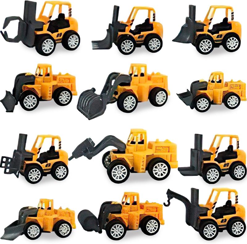 Photo 1 of 3 otters 12PCS Mini Construction Vehicles, Pull Back Engineering Vehicles Construction Trucks for Kids Birthday Bag Stuffers Cake Topper Valentine Classroom Exchange Gifts 