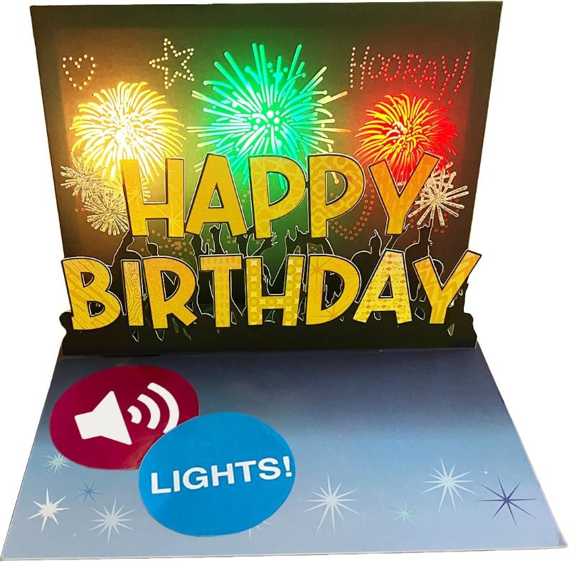 Photo 1 of 100 GREETINGS Lights & Sounds 'Fireworks & Cheering' Birthday Pop Up Card - Happy Birthday Card for Wife, Husband, Him, Her, Women & Men – Pop Up Birthday Greeting Cards - 1 Card Only 