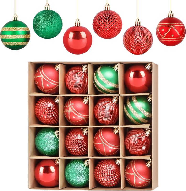 Photo 1 of 16Pcs Christmas Tree Ball Ornament Set - Red and Green, Shatterproof Decorations for Xmas Tree, Holiday Garland & Wreath. Hooks Included 