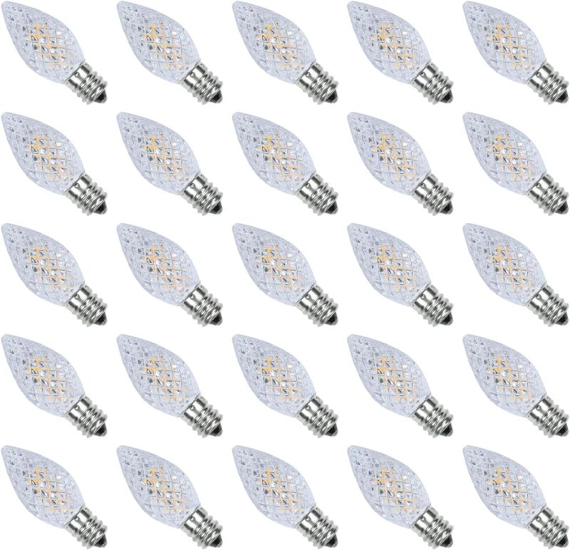 Photo 1 of 25PACK C7 Christmas Lights LED Replacement Bulbs?Shatterproof & Waterproof Plastic C7 Led Bulbs for Outdoor String Lights, E12 Base, 0.6W Equivalent to 7W, Warm White 2700K, 50LM Holiday Decoration
