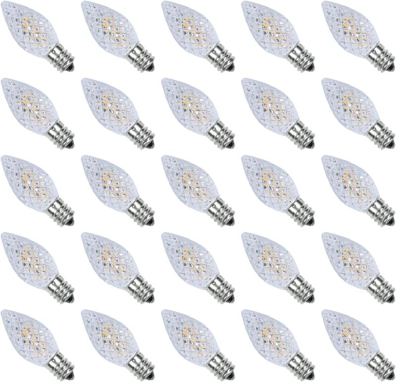 Photo 1 of 25PACK C7 Christmas Lights LED Replacement Bulbs?Shatterproof & Waterproof Plastic C7 Led Bulbs for Outdoor String Lights, E12 Base, 0.6W Equivalent to 7W, Warm White 2700K, 50LM Holiday Decoration
