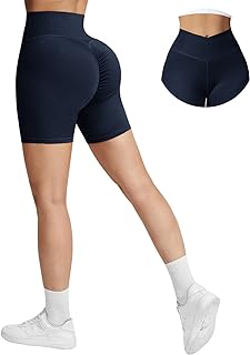 Photo 1 of JANVUR Women V Waist Scrunch Butt Lifting High Waist Workout Shorts with Hidden Pockets Cross Waist Booty Biker Shorts