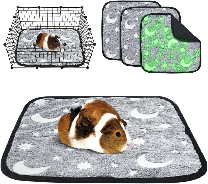 Photo 1 of 3PCS Guinea Pig Bedding Glow in Dark Small Pet Warm Liners Washable Hamster Bedding Pads, Absorbent & Anti Slip Rat Dragon Luminous Bedding Playing Mats for Small Animals, 14 inch
