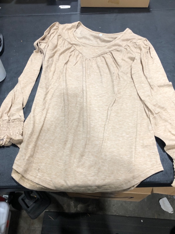 Photo 1 of COUXILY Womens Casual Long Sleeve Round Neck Tunic Tops Comfy Ruffle Cuffs Curved Hem Pleated Blouses T Shirt Slim Fit Size M