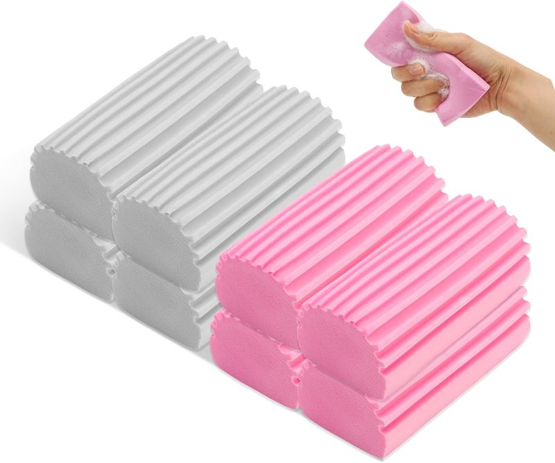 Photo 1 of 8-Pack Damp Clean Duster Sponge, Sponge Cleaning Brush,Scraping Duster Sponge Sponge for Cleaning Venetian & Wooden Blinds, Vents, Radiators, Skirting Boards, Cobwebs, Traps Dust (Gray & Pink)