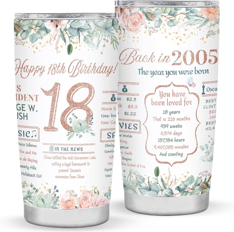 Photo 1 of 18th Birthday Gifts for Girls, 20oz Tumbler for 18 Year Old Birthday Gift, Birthday Gifts for 18 Year Old Girls, Back in 2005 Gift Tumbler for 18th Birthday, 18 Birthday Gifts Cup for Girls Daughter 