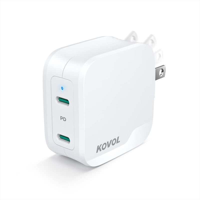 Photo 1 of Dual USB C Wall Charger, KOVOL Sprint 40W Fast Charging Block, PD 2-Port Dual 20W, Single 30W PPS 25W Power Adapter Foldable for iPhone 13/12 Pro Max, Galaxy S21/S20/Note20, iPad Pro/Air and More

