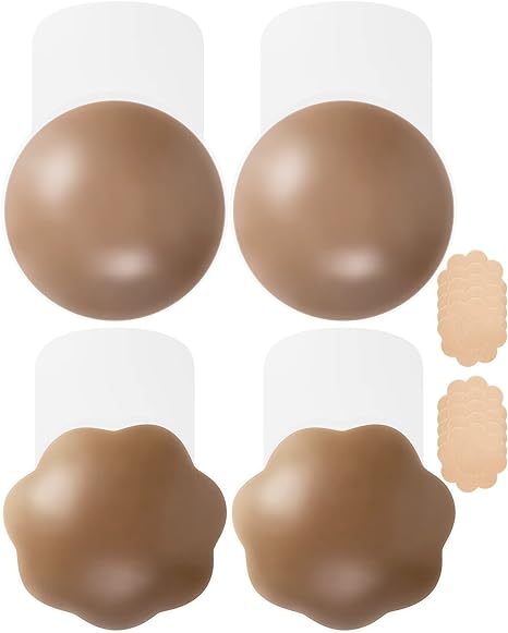Photo 1 of APOWUS Sticky Bra for Breast Lift 2 Pairs?Push Up Nipple Cover Adhesive Bra?Invisible Silicone Nipple Pasties for Women- caramel
