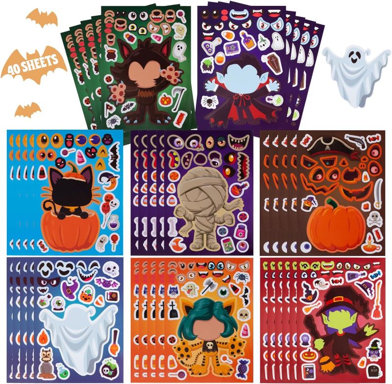 Photo 1 of 40 Sheets Halloween Sticker for Kids, Halloween Make a Face Stickers Party Favor Game Stickers, Make Your Own Mix and Match Halloween Sticker, Halloween Trick or Treat Party Game Activities Sticker
