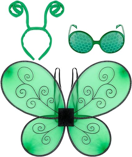 Photo 1 of Funcredible Praying Mantis Costume Accessories for Halloween Parties - Fly Wings and Fly Antenna Headband Set with Glasses - Insect Costume for Cosplay Gatherings (Green) 