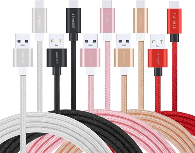 Photo 1 of Tranesca 5 Pack 6ft Data Cable Fast USB Type C Phone Charger Cord for Samsung Galaxy S10 S10+ S9 S8 Plus Note 9 8, LG V20 G5 G6 V30, HTC, Google Pixel 3a XL, Moto X4/Z2,and More 