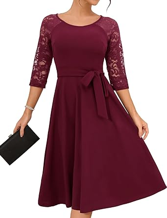 Photo 1 of Gardenwed 3/4 Sleeves Womens Vintage Cocktail Party Dress, Elegant Mother of The Bride Dress for Fall Winter Wedding Evening / SIZE 3X 