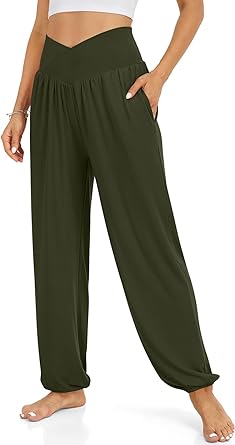 Photo 1 of DACESLON Women's Crossover High Waisted Yoga Pants Harem Joggers Lounge Pajamas Casual Loose Pants with Pockets / SIZE LARGE 