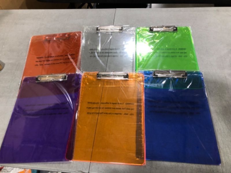 Photo 2 of 6 Pack Assorted Transparent Color Plastic Clipboards, 2.3mm Heavy Duty Board, Low Profile Clip, Clipboards for Classrooms, Offices, Restaurants, Doctor Offices, 6 Plastic Clipboard Pack