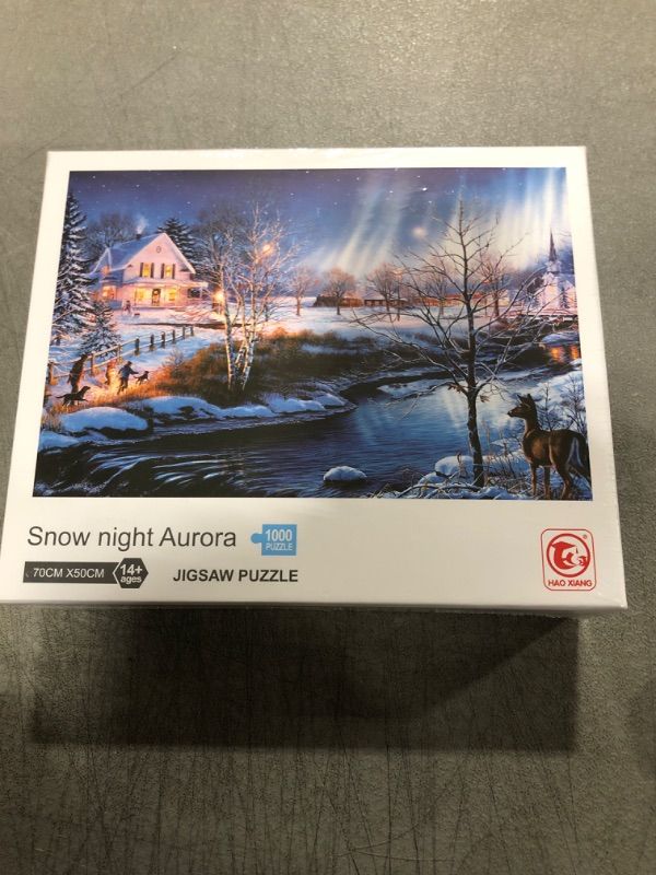 Photo 1 of Christmas Puzzles for Adults 1000 Piece Snow Jigsaw Puzzle Gift Floor Puzzle Brain Challenge Educational Family Game Snow Night Aurora for Kids Teen