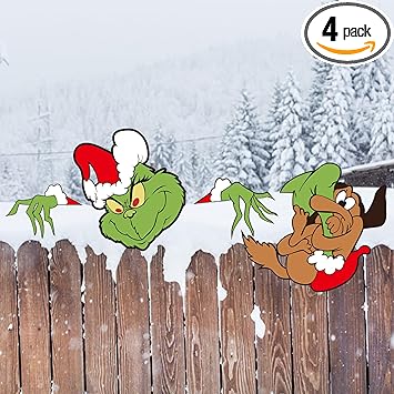 Photo 1 of 4PCS Christmas Fence Peeker Decoration, Funny Cute Christmas Tree Decorations, Indoor/Outdoor Christmas Decorations for Home Porch 