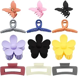 Photo 1 of 12 Pcs Large Hair Claw Clips Flower Claw Hair Clips Cute Butterfly Hair Clips Matte Rectangle Hair Clamps, Strong Hold Hair Barrettes Big Non-slip Hair Jaw Clips for Thick Thin Hair 