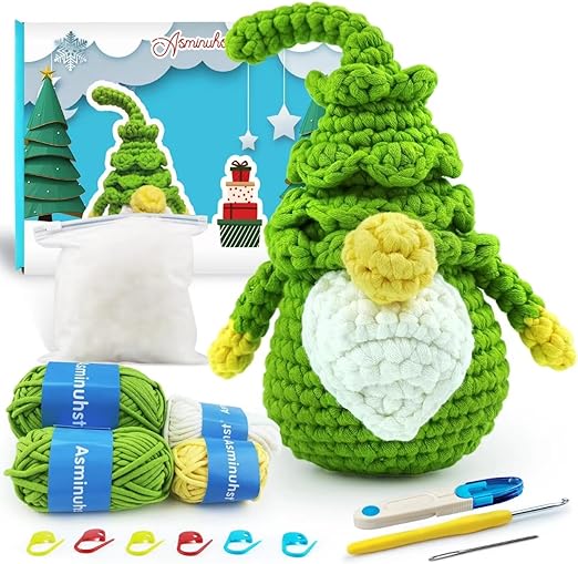 Photo 1 of Crochet Kit for Beginners with Crochet Yarn - Christmas Tree Gnome Amigurumi Crochet Kit with Step-by-Step Video Tutorials for Adults and Kids
