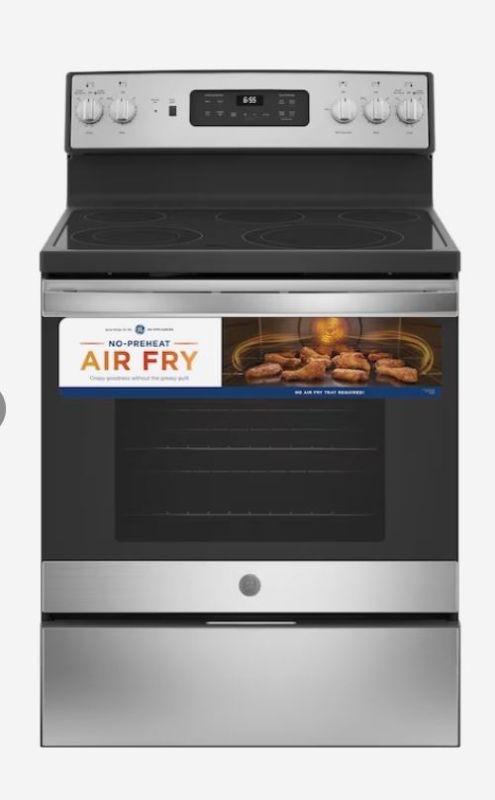 Photo 1 of GE 30-in Glass Top 5 Elements 5.3-cu ft Self-Cleaning Air Fry Convection Oven Freestanding Electric Range (Fingerprint-resistant Stainless Steel)
