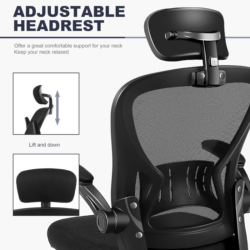 Photo 1 of Office Chair Ergonomic Desk Chair Comfort Adjustable Height with Wheels?Lumbar Support Mesh Swivel Computer Home Office Study Task Chair Black