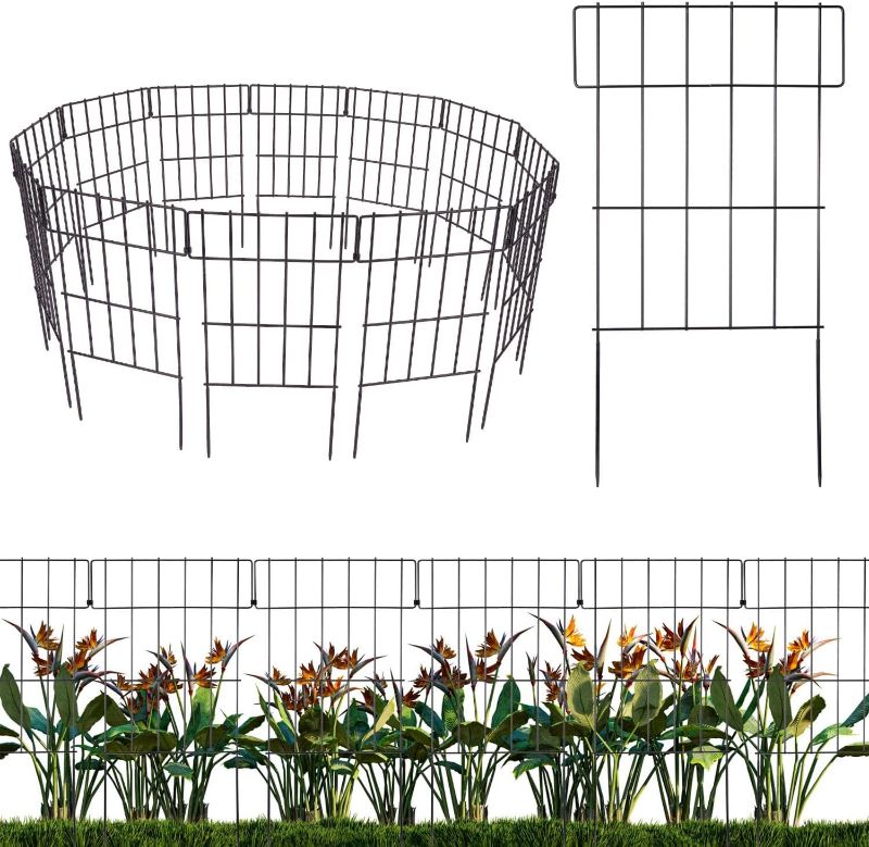 Photo 1 of 12 Pack Decorative Garden Fence Garden Fencing Animal Barrier, No Dig Rustproof Metal Garden Fence for Dogs, Flower Edging for Yard Landscape Patio Outdoor Decor, Square
